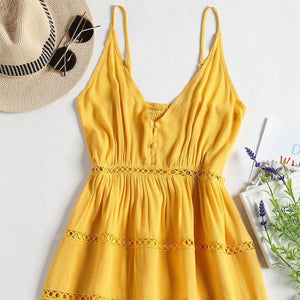 Hollow Out A Line Cami Dress - Yellow