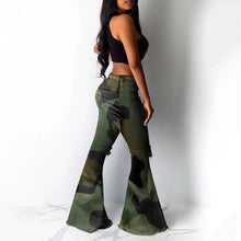 Load image into Gallery viewer, Camouflage Print Hole Flared Pants