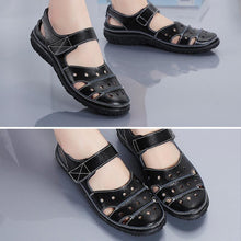 Load image into Gallery viewer, Leather Hollow Out Hook Loop Casual Flat Sandals For Women