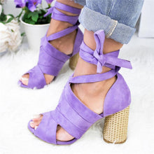 Load image into Gallery viewer, Casual Solid Color Lace Up High Heel Sandals