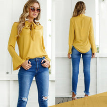 Load image into Gallery viewer, Lace-up Long Sleeve Chiffon Blouse