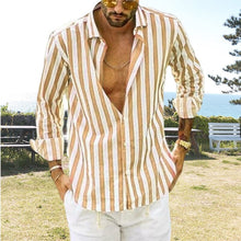 Load image into Gallery viewer, Spring Summer Men's Cotton Linen Striped Button Shirt