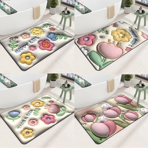 3D flower soft diatom mud absorbent floor mat