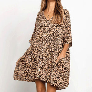 V-Neck Leopard Printed Dress