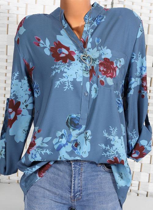 Floral Casual Stand Collar Long Sleeve Blouses