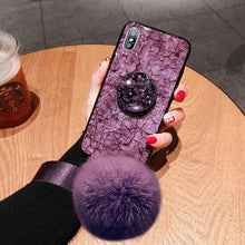 Load image into Gallery viewer, Hair Ball Airbag Bracket Holder Diamond iPhone Case