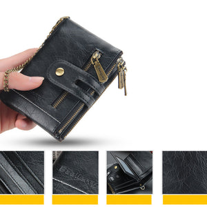 Men‘s RFID Wallet with Chain, Retro Bifold Card Holder Purse