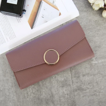 Load image into Gallery viewer, Women Long Pu Leather Zipper Metal Circle Decor Wallet