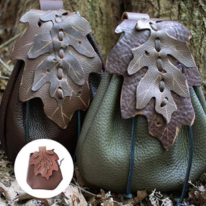 Medieval Renaissance Leather Drawstring Coin Pouch Bag