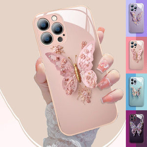 Flat 3D Butterfly Pattern Glass Cover Compatible with iPhone