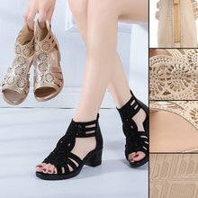Load image into Gallery viewer, Rhinestone Cutout High Heel Zip Back Sandals